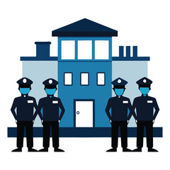 vector silhouette police station and police