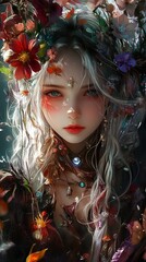 Enchanted Beauty: A Portrait of a Woman Adorned with Flowers