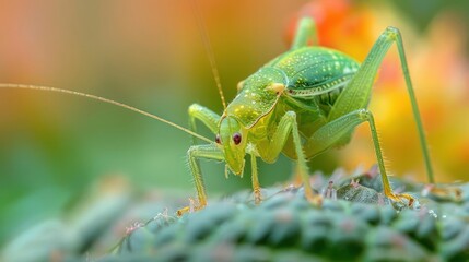 Fototapeta premium Close-up of a green bug on a plant leaf