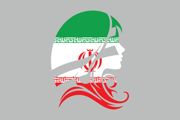 Iran flag and girl’s shape, Flag of Iran national country symbol illustration Vector, Rectangle Iran flag illustration, Flat vector illustration
