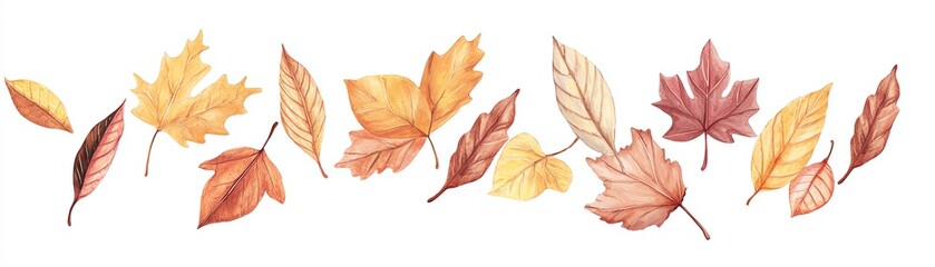 Obraz premium A beautiful collection of autumn leaves in vibrant hues of orange, yellow, and red, showcased against a white background.