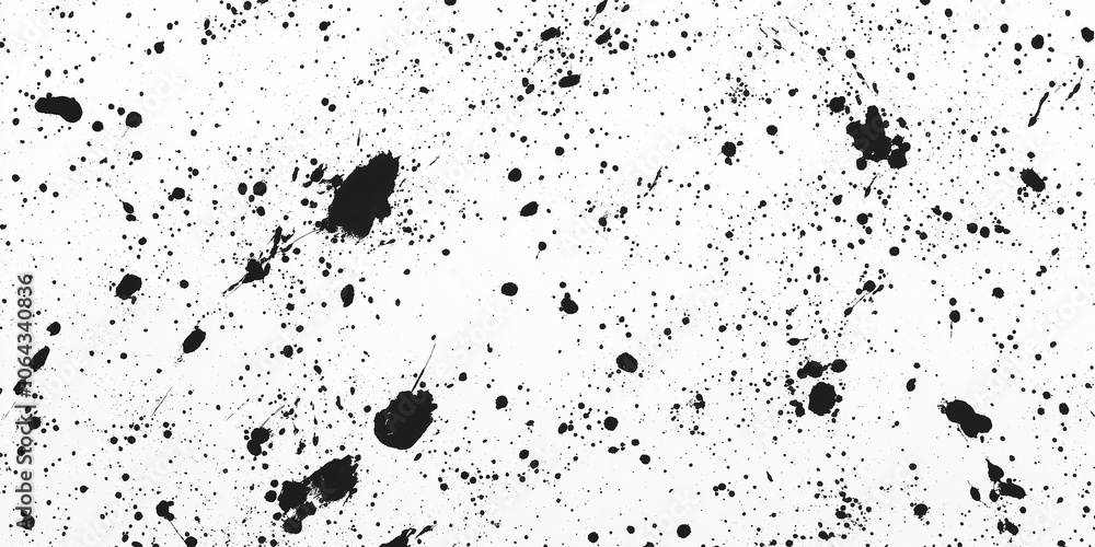 Poster Black ink splattering on white background creating abstract design