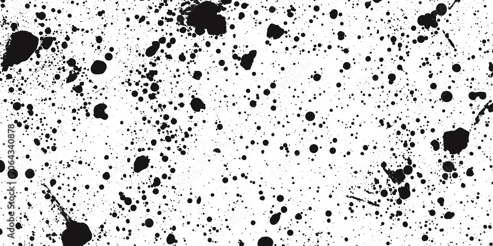 Poster Black ink splattering on white background creating abstract design