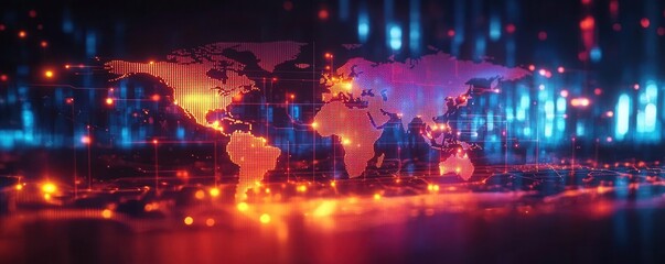 Abstract representation of world map with glowing lines, international economic relations