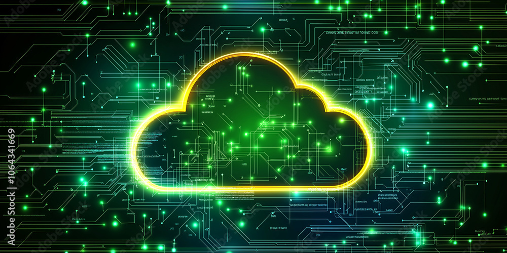 Poster Cloud computing technology connecting digital devices and networks