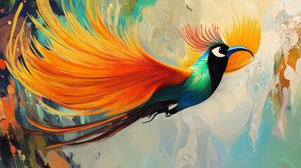 Obraz premium stunning close-up of a vibrant bird of paradise flower in full bloom, showcasing the exotic and colorful petals against a lush green tropical background, perfect for nature and botanical photography e