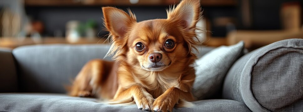 Charming Chihuahua resting on a couch