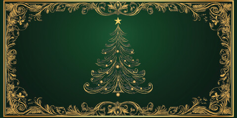 Obraz premium Golden christmas tree celebrating christmas holidays with elegant golden frame