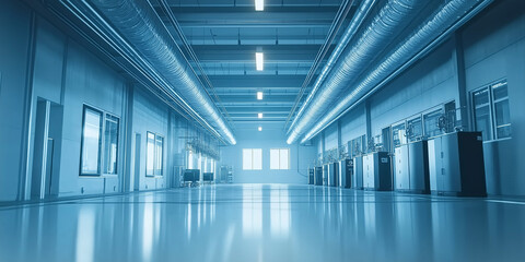 Industrial interior of modern factory or laboratory showing ventilation system