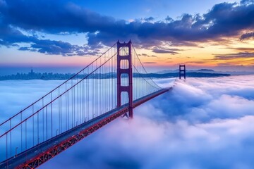 Fototapeta premium Stunning View of a Bridge Emerging from the Fog