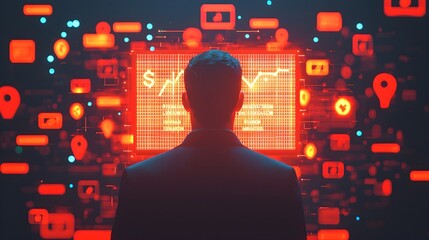 Businessman Facing Data Wall