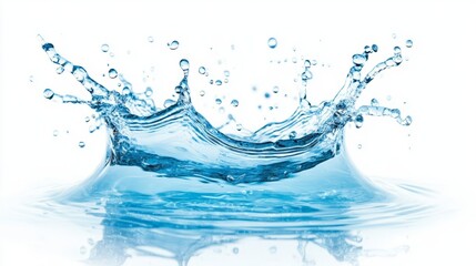 Fresh and dynamic blue water splash isolated on white background, capturing the energy and fluid motion of clean water droplets, ideal for creative design, abstract art, and visual impact in digital p