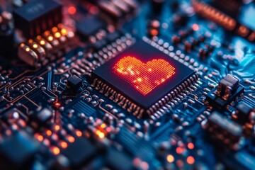 Heart shape on microchip, white isolate background