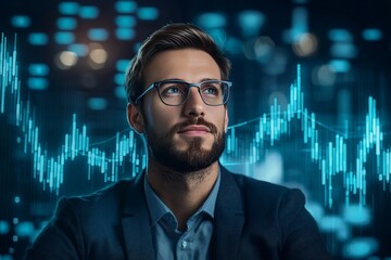 Young Businessman Analyzing Digital Data Visuals