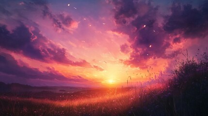 Fototapeta premium Serene Sunset Over a Field of Grass