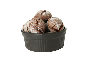 PNG, Chocolate crinkle cookies in bowl, isolated on white background