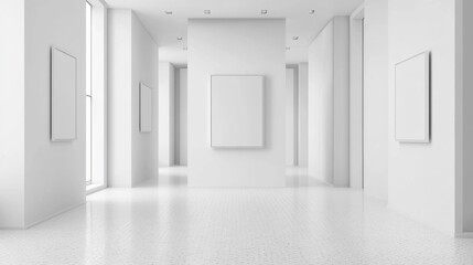 Fototapeta premium Modern art gallery with empty white walls