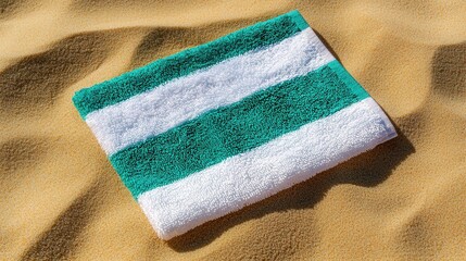 Striped Beach Towel on Sand  Summer Vacation  Coastal Relaxation