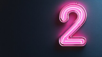 Naklejka premium Neon pink number two on dark background