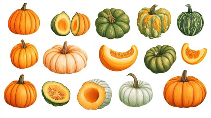 Colorful Pumpkin Illustrations for Autumn Decor