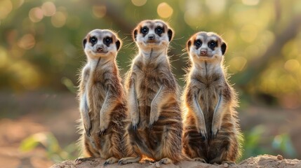 Fototapeta premium Three aardwolves standing close to each other in the wild