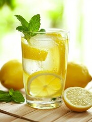 Refreshing lemon drink with mint garnish