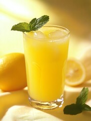 Refreshing lemon drink with mint garnish