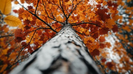 Tree with vibrant orange leaves in autumn.