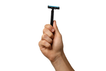 PNG, Disposable men's razor in hand, isolated on white background