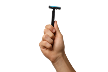 PNG, Disposable men's razor in hand, isolated on white background