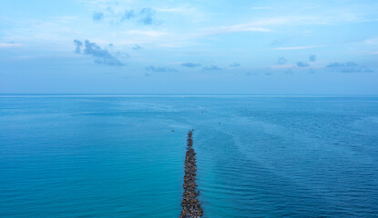 South Beach Miami Sea Rock Path into the Blue Ocean Horizon. 