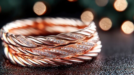 Naklejka premium Rose Gold Diamond Bracelet Twisted Design Luxury Jewelry