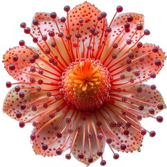 Round leaved sundew Flower isolated on white background.