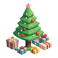 Naklejka premium christmas tree with gifts icon isolated white background