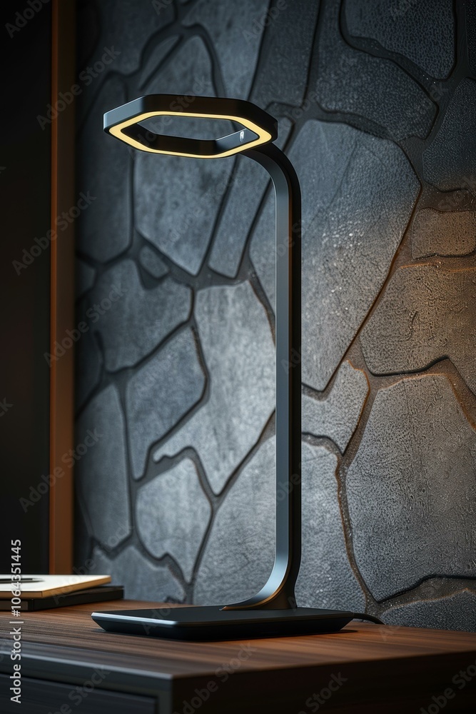 Poster a modern desk lamp with a hexagonal shade. ai.