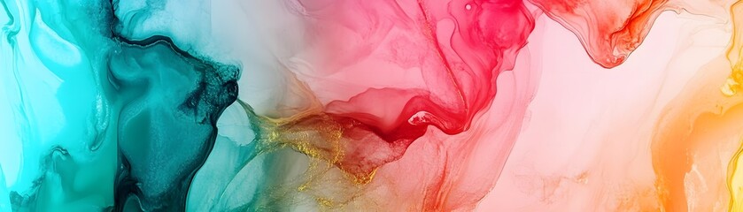 Fototapeta premium Abstract Swirls of Turquoise, Red, and Gold Ink
