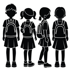 silhouette of school kids back to school illustration