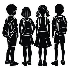silhouette of school kids back to school illustration