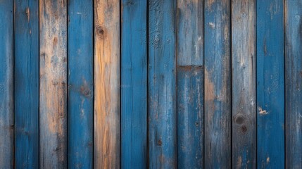 Fototapeta premium A textured wooden wall featuring a mix of blue and natural wood tones.