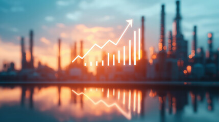 Naklejka premium Oil production and cement factory with rising graph symbolizing growth and progress, reflecting industrial development and economic success
