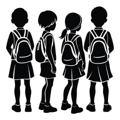 silhouette of school kids back to school illustration