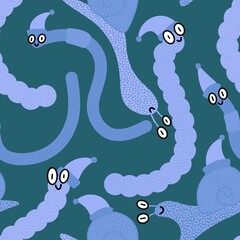 Christmas animals seamless worms and Santa hat pattern for wrapping paper