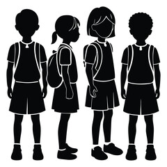 silhouette of school kids back to school illustration