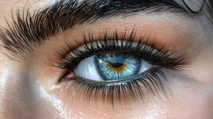Naklejka premium Close up of a Blue Eye with Long Eyelashes and Eyebrow
