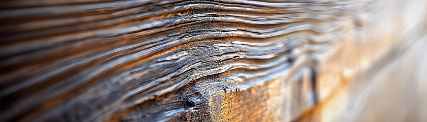 Fototapeta premium Close-up of a Brown and Grey Weathered Wooden Surface with a Defocused Background