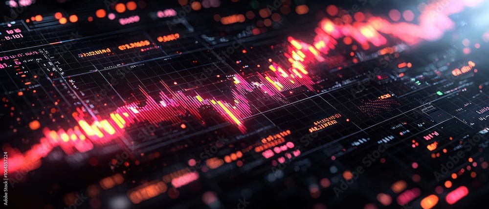 Poster Abstract Digital Interface with Red and Orange Data Visualizations