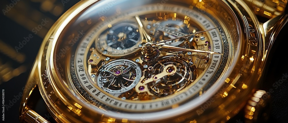 Poster a close-up view of a complex gold watch mechanism