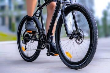 Fototapeta premium Person adjusting gears on a bicycle with a visible focus on the chain placement, capturing how different gear ratios affect cycling difficulty
