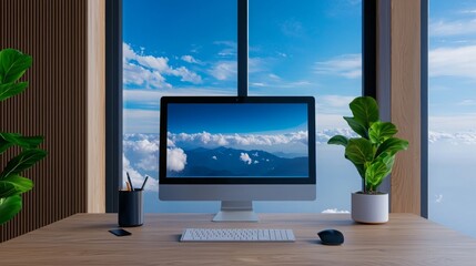 Fototapeta premium Modern Stylish Remote Work Setup in Loft