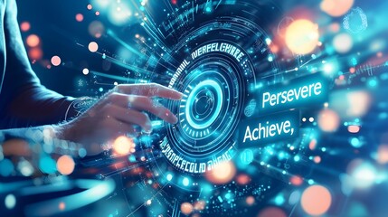 Hand Touching Digital Interface with "Persevere Achieve"